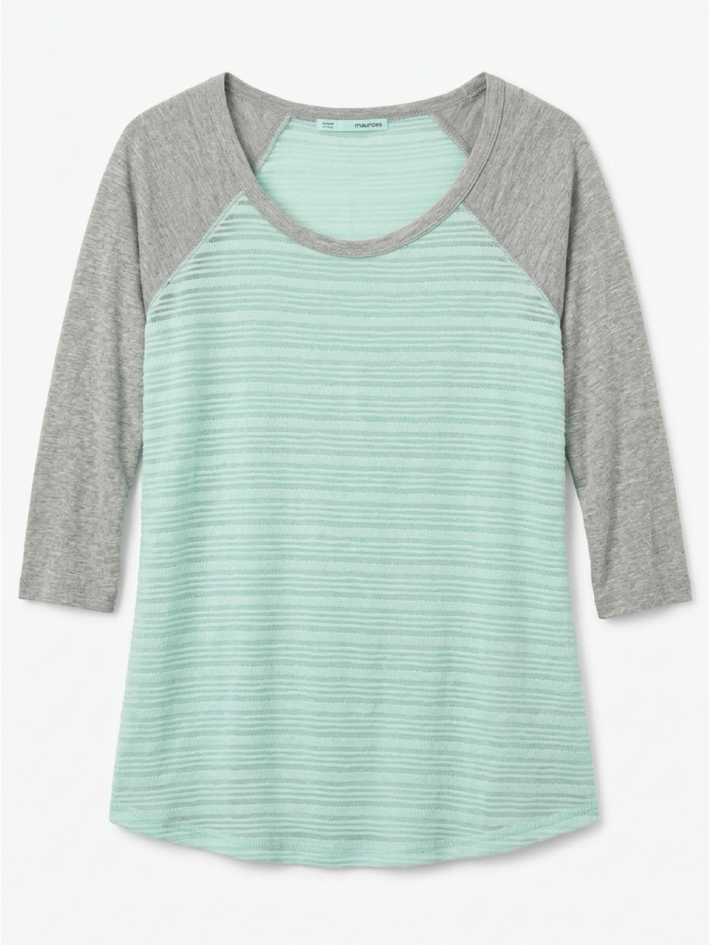 Maurices Mint and Gray Raglan Stripe 3/4 Sleeve Top